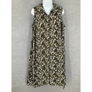 Mlle Gabrielle Women's 1X Sleeveless Button Front Dress Camo‎ Print Army Girl